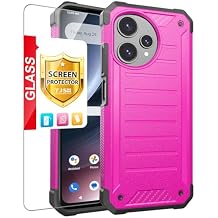 TJS Compatible with Cricket Icon Plus 2026 Case, AT&T Verge 2 5G Case, with Tempered Glass Screen Protector, Dual Layer Premium Tough Lined Design Hybrid Shockproof Heavy Duty Phone Case (Pink)
