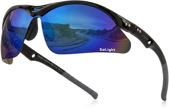 GoLight Polarized Wraparound Sports Sunglasses for Men & Women UV400, Anti-Glare, Lightweight Frame with Metal Hinges