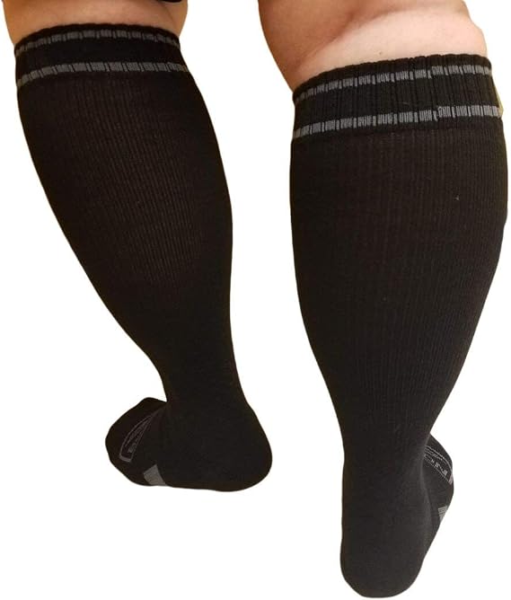 Compression Socks Woman XWide Calf - Firm Gradient Support, Ankle and Arch Support. Knee High | Plus Size Premium Cotton Hosiery with padded soles | Black, Extra Wide Size