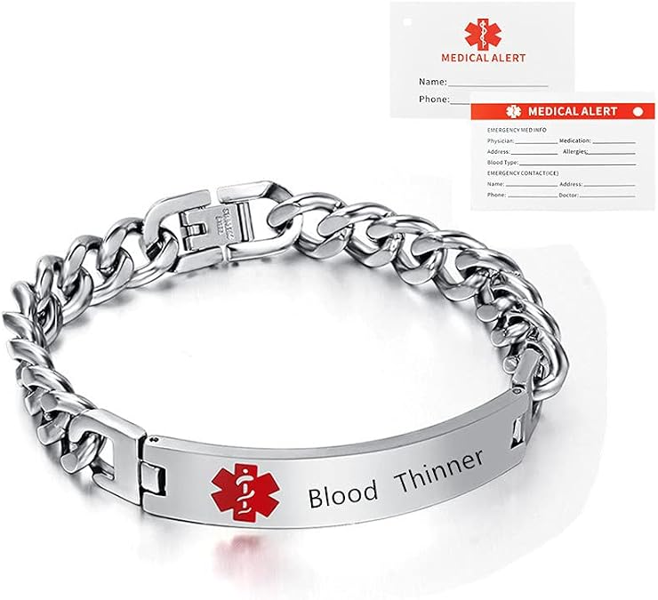 ZKXXJ Free Engraving Personalized Medical Bracelet for Men,Stainless Steel Link Chain Bracelet,ID Identification Cuff Bracelets Health Alert Allergy Awareness Jewelry for Adults Teens,with Medic Card