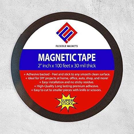 Flexible Magnets New 10 Feet Adhesive Magnetic Strip - 2" Wide Adhesive Back 30 Mil Thick.