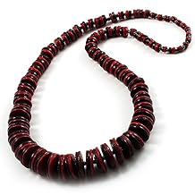 Avalaya Long Red & Brown Button Wooden Bead Necklace