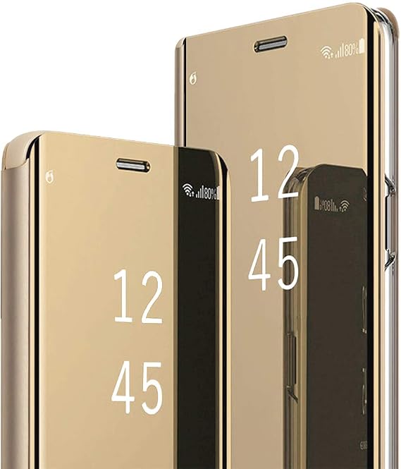 Galaxy S26 Ultra Cover Cases Compatible with Samsung S26 Ultra Flip Cell Phone Case Clear View Mirror Flip Cover PU Leather with Kickstand Protective Cover for Samsung Galaxy S26 Ultra (Gold)