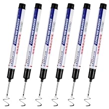 Bewudy 6PCS Long Head Deep Hole Marker Pens, Waterproof Construction Markers Marking Tool, Permanent Markers Carpenter Ink Marker Pens for Carpenters Builders Decoration Construction (Black)