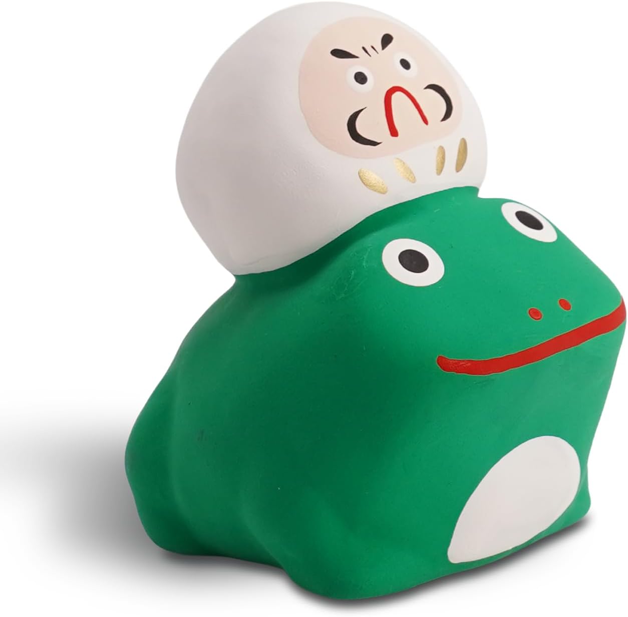 Seto Ware Frog with Daruma Figurine – Handcrafted Japanese Ceramic Ornament – Good Luck Folk Art – Small Display Size 2.36 – Made in Japan White