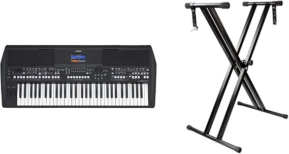 Yamaha PSR-SX600 Digital Workstation & RockJam RJX29 Double Braced Keyboard Stand, Black