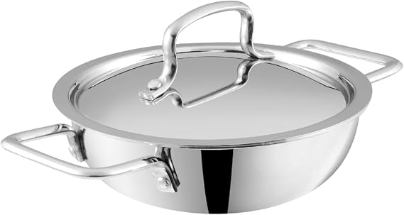 Vinod Platinum Kadai Triply Stainless Steel | Suitable for Indian Cooking, Sauces, Stews, Soups | Deep/Extra Deep Kadai | Induction, Electric Friendly (Extra Deep Kadai, 18cm)