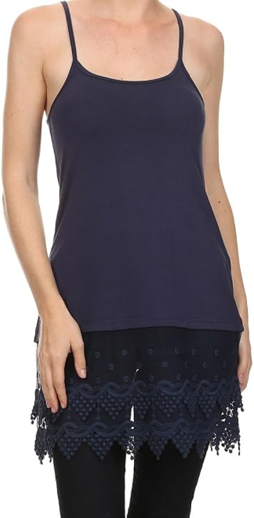 Cami Slips Crochet Lace Hem Tank Top Navy M LVD-10040