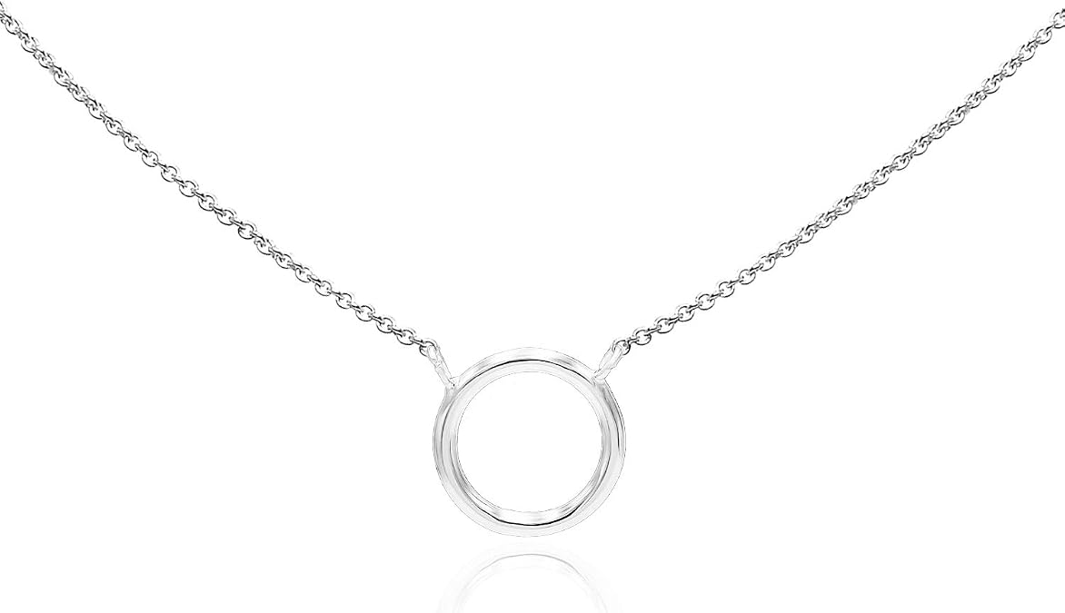 SEA OF ICE Sterling Silver Minimalist Karma Open Circle Open Circle Necklace For Women, 18" Rolo Chain