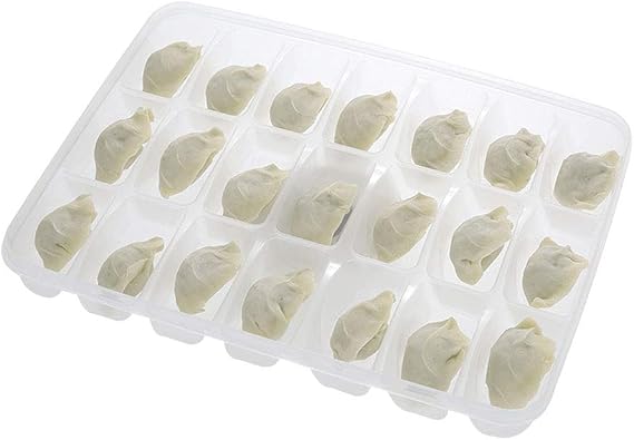 BESTonZON Dumpling Storage Box with Removable Lid Single-Deck Food Container Separated Grid Organizer for Fridge and Freezer 12.20 X 9.05 X 1.57in for Home Kitchen