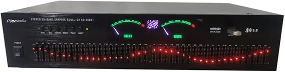 EQ666BT Dual 20 Band Graphic Equalizer Audio Digital Effects Controller, Hifi Home EQ Tuning Equalizer, Stereo Treble Mid Bass Adjustment, Built-in Bluetooth/USB