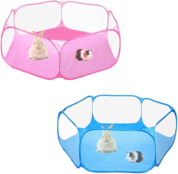 2 Packs Small Animals C&C Cage Tent, Breathable & Transparent Pet Playpen Pop Open Outdoor/Indoor Exercise Fence, Portable Yard Fence for Guinea Pig, Rabbits, Hamster, Chinchillas and Hedgehogs