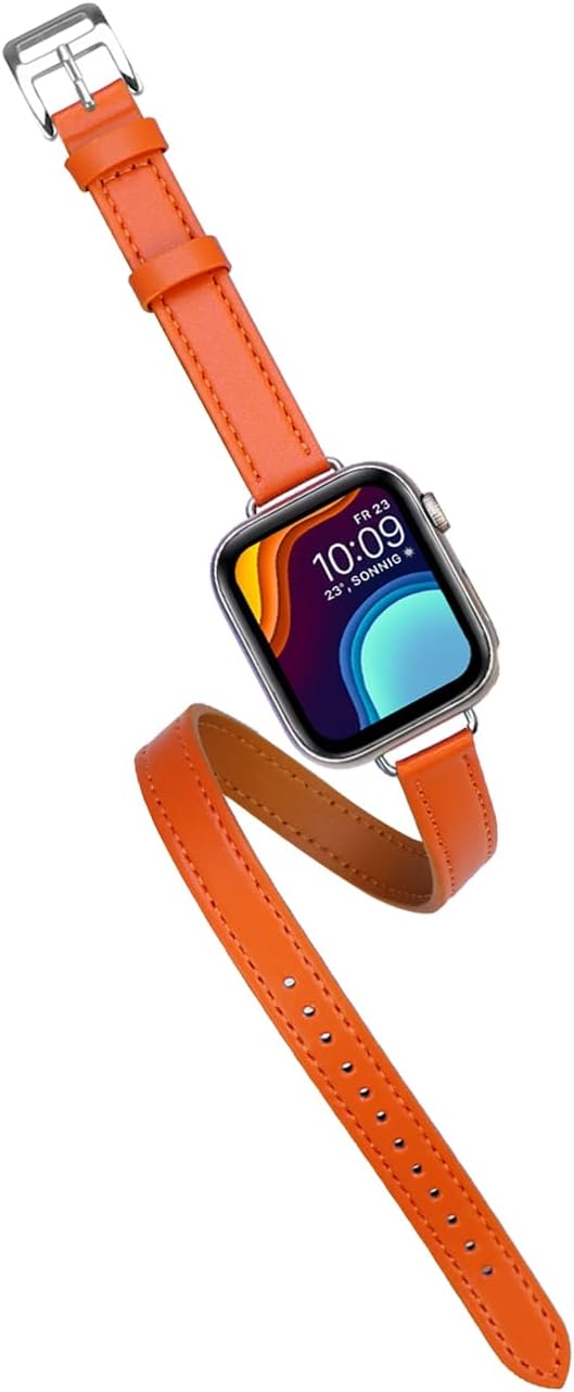 YISIWERA Slim Leather Band Compatible With Apple Watch Band Bracelet 38mm 40mm 41mm 42mm 44mm 45mm 49mm Double Tour Watch Band for iWatch Ultra 2Ultra Series 9 8 7 6 5 4 3 2 1 SE