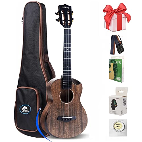 Batking Tenor Ukulele for Beginners, Solid Mahognay 26 inch Hawaiian Ukuleles for Adults. Professional Ukalalee with Uke Beginner Bundle Kit Gig Bag, Strap, Capo, Tuner, Italian Aquila Strings
