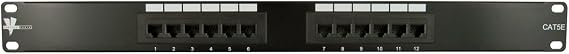 Vertical Cable Cat5e 12 Port 19" Horizontal Rackmount 1U Patch Panel