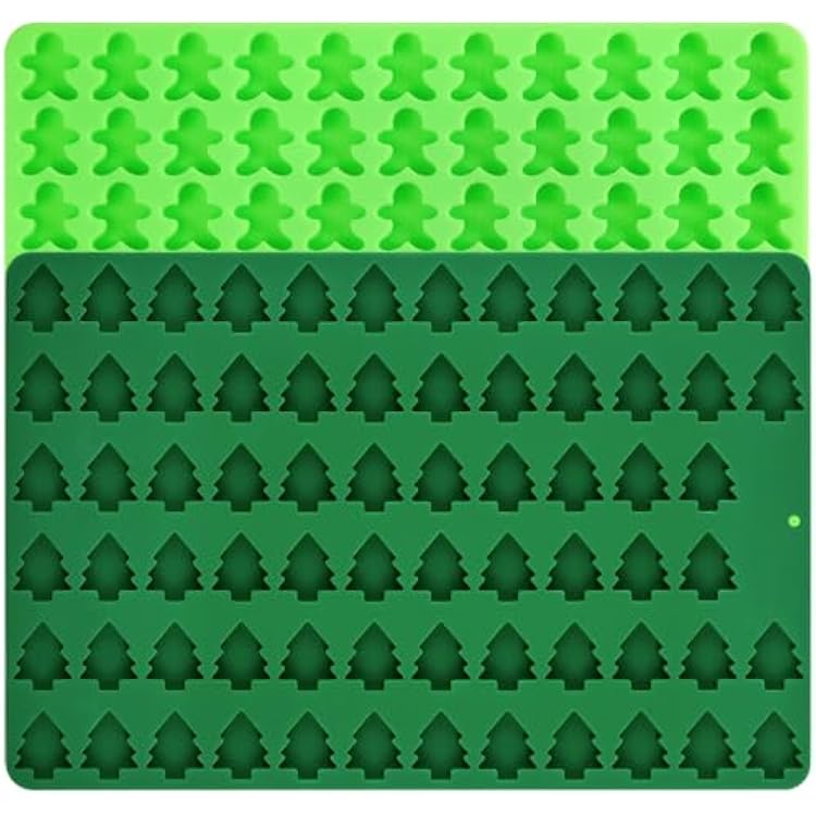 JOERSH Christmas Chocolate Silicone Molds, 2PCS Mini Christmas Tree and Gingerbread Man Shaped Candy Mold Non Stick for Fondant, Gummy, Jello, Dessert Cake Decorating