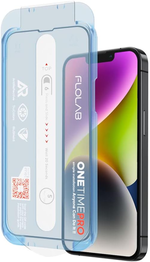FLOLAB NanoArmour ONETIME PRO Anti Reflective iPhone 14/13 / 13 Pro Screen Protector Best Tempered Glass Protects Your Eyes - Durable, Smooth as Butter, Easy to Install, Dust Free