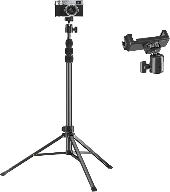 67" Camera Tripod Stand, Compact Tripod for Camera with Phone Holder & Ball Head, Portable Aluminum DSLR Tripods for Cell Phone, Video Recording, Filming, Vlogging