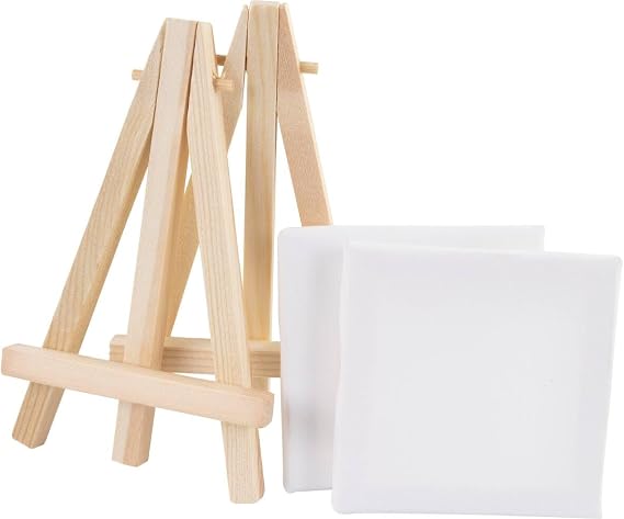 2x Mini Easel with 2 Canvases 7 x 7 cm / Stretcher Frame