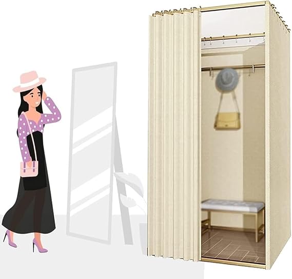 Fitting Room Portable Fitting Room Metal Changing Room with Privacy Curtain Track Locker Room Floor-Standing Temporary Dressing Room Spacious