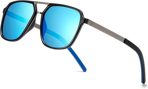 Oversized Retro Aviator Sunglasses for Men Polarized Trendy Rectangle Shades 80s 90s Sun Glasses