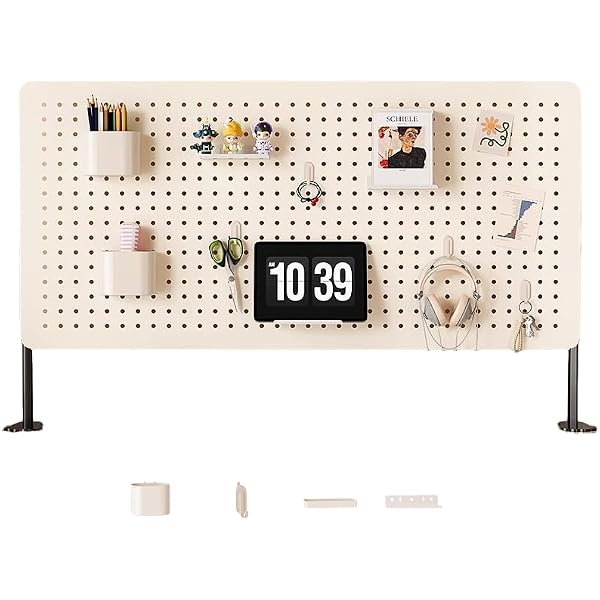 TAKEY Perforated Board Punching Board Pegboard Desk Board Perforated Board Wall Desk Board Metal with Height Adjustable Base Pegboard Perforated Board Small for Bedroom, Study, Office, Kitchen Desktop Clip Type, Length 80 Height 40