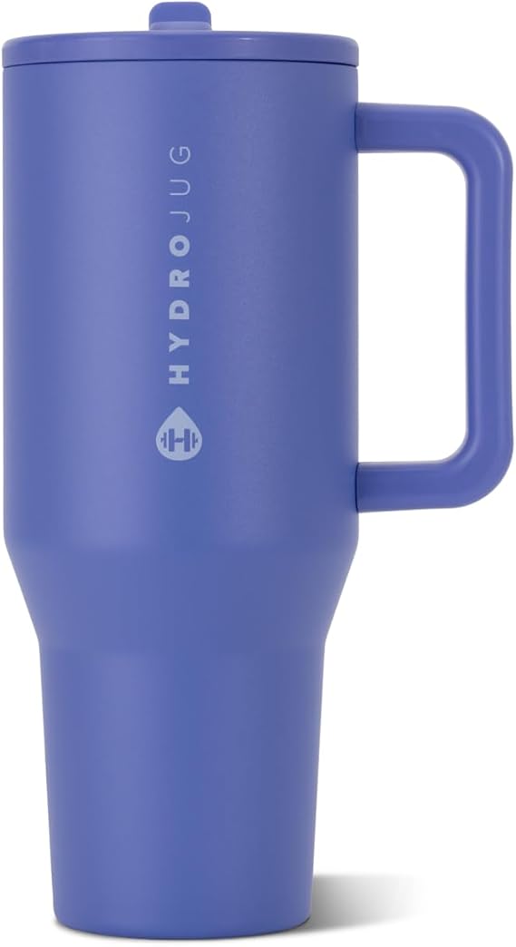 HydroJug Traveler - 32 oz Water Bottle with Handle & Flip Straw - Fits in Cup Holder, Leak Resistant Tumbler-Reusable Insulated Stainless Steel & Rubber Base - Gifts for Women & Men, Berry Pop