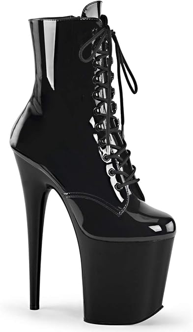 Pleaser Women's Flam1020/B/M Boot, Black Patent/Black, 9 M US
