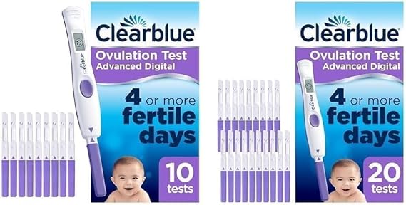 Clearblue Digital Ovulation & Pregnancy Tests, Double Your Chances of Getting Pregnant, 20 Advanced Digital Ovulation Strips & 1 Double-Check & Date Combo Pack (2 Tests), Packaging May Vary