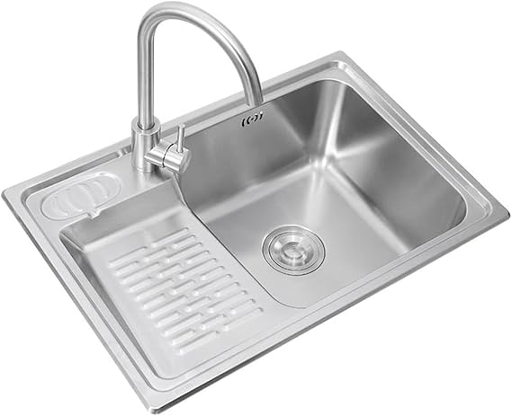 Laundry Pool Household Stainless Steel Double Sink Balcony Wash Basin Rectangular Large Capacity Easy-to-Clean Sink ( Color : B , Size : 66*45*23cm )