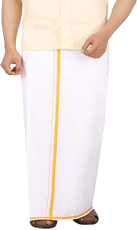 Cotton Double Layer White Dhoti 3.6 Meters Length Lungi Sarong With Colored Border Dhoties