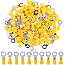 Hilitchi 100Pcs 12-10AWG Insulated Terminals Ring Electrical Wire Crimp Connectors (Yellow - M6) (Yellow - M6)