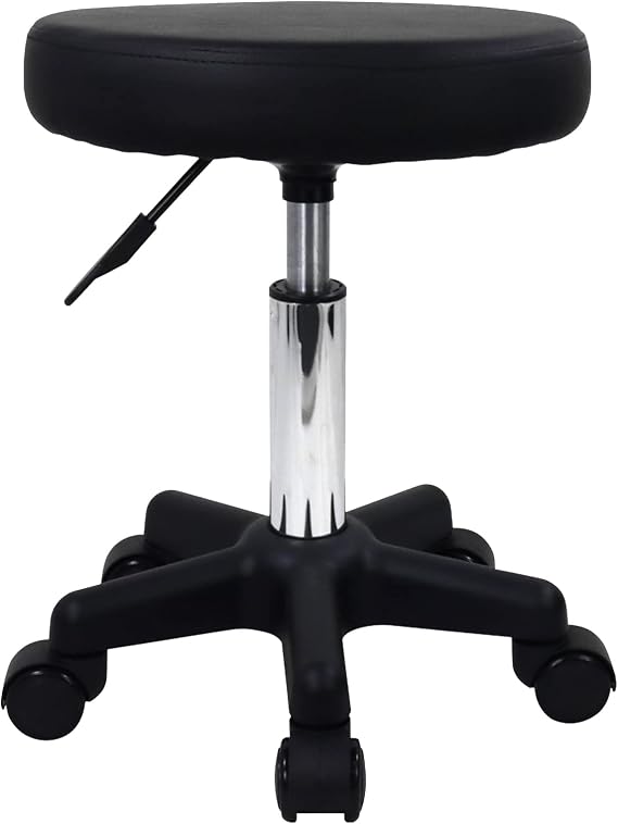 FURWOO Round Rolling Stool with Wheels Height Adjustable Spa Stool for Salon Massage Home Kitchen Black
