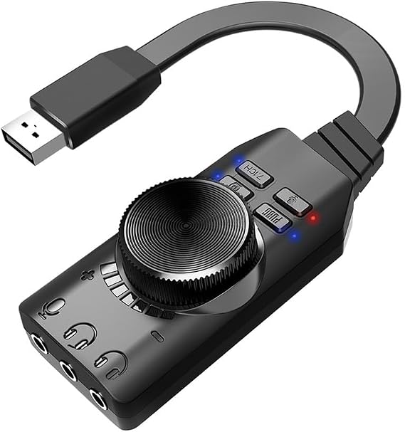 PLEXTONE GS3 External USB Sound Card for PC, Virtual 7.1 Channel Gaming Audio Adapter with Driver-Free Installation, Lightweight Design for FPS Games like For PUBG,