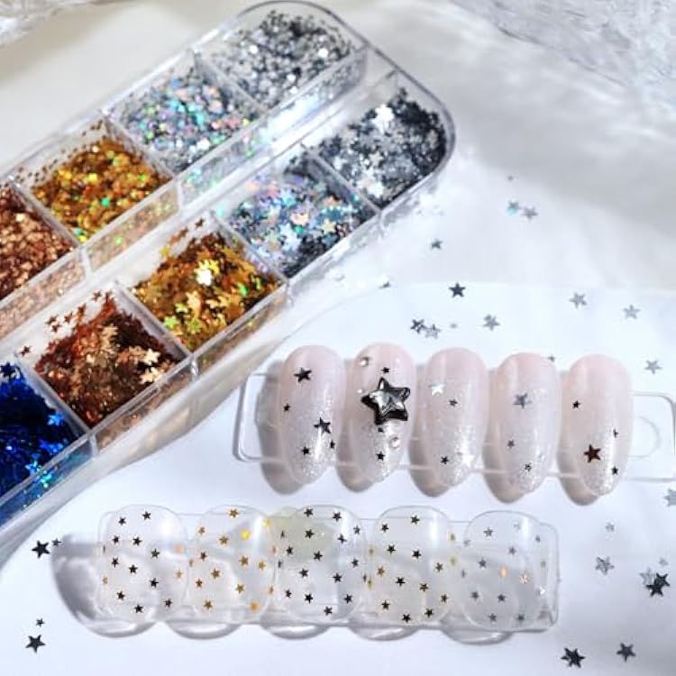 Laser Star Nails Sequins Spring Summer Nails Glitter Flakes Design Holographic Mixed Color 3D Confetti Star Nail Glitter Sequins for Women