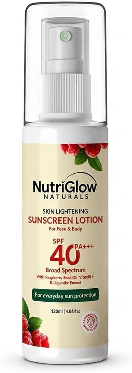 NutriGlow Sunscreen Fairness Lotion SPF 40 PA+++ Broad Spectrum For Dry Sensitive Tan Free Skin,Non Greasy, UVA & UVB Protection, All Skin Types, No Paraben & Sulpahate, 4.05 fl Oz