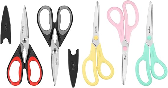 iBayam 3 Office Scissors with 2 Kitchen Scissors