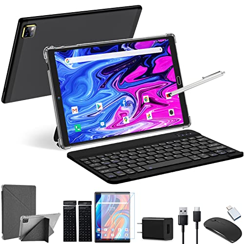 Tablet 10 Inch Android 11.0 Tablet with Keyboard, Dual 2.45G WiFi Tablets 64GB Storage 128GB Expandable, 4G RAM 6000mAh Battery Google Certified Tablet Include Keyboard Mouse Case Stylus