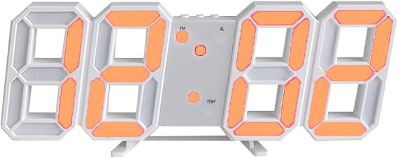 Digital Wall Clock, Minimalist LED Digital Desk Clock Digital Alarm 3D Wall Clock for Home Livingroom Office(Orange)