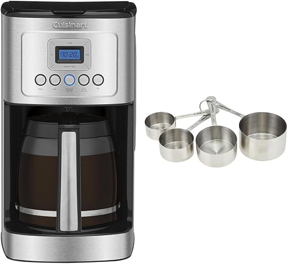 Cuisinart Coffee Maker, 14-Cup Glass Carafe, Fully Automatic for Brew Strength Control & 1-4 Cup Setting, Stainless Steel, DCC-3200P1 & CTG-00-SMC Stainless Steel Measuring Cups, Set of 4,Silver