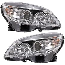 Headlight Set of 2 - Compatible with 2008-2011 Mercedes-Benz C300 (with Halogen Headlights)