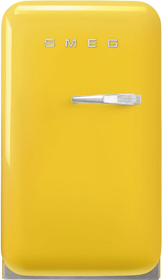 Smeg FAB5 Retro Mini Fridge 50s Style Compact Small Refrigerator, 1.2 cu ft, Automatic Defrost, LED Lighting, Adjustable Shelves Made in Italy Perfect for Home, Dorm, Office, Hotel -Yellow