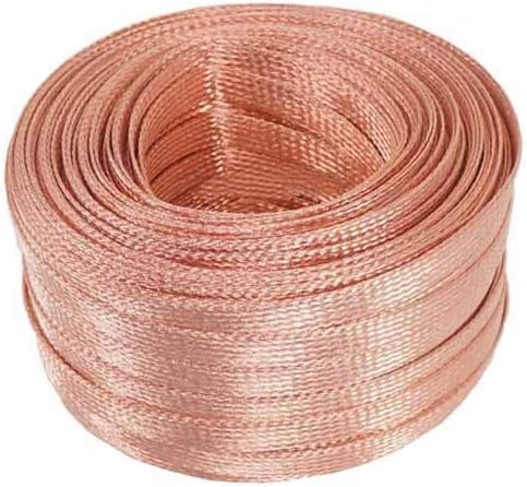Flat Braided Copper Wire Drain Cable Electric Stranded Bare Flexible Spiral Grounding Lead Conductive Conductors 20m
