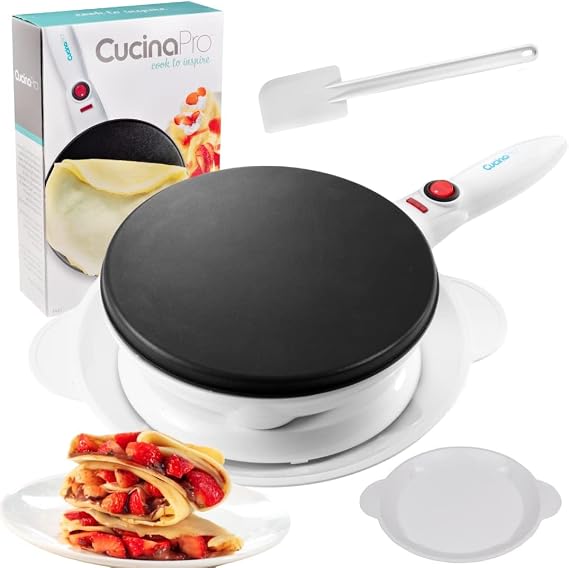 CucinaPro Cordless Crepe Maker, Non-Stick Dipping Plate, Electric Base | Breakfast Essential with Recipe Guide, Batter Spatula, Portable Hot Plate Compact Baker, Morning Brunch, Dessert Gift for Her