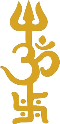 Funny Trishul Swastik Om Yoga Metallic Gold Set Of 2 Premium Waterproof Vinyl Decal Stickers For Laptop Phone Accessory Helmet Car Window Bumper Mug Tuber Cup Door Wall Decoration
