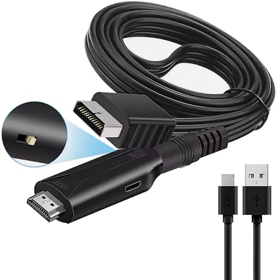 for PS1/PS2 to HDMI Cable, Audio and Video Synchronization Adapter (with USB Power Supply), Black Design, Supports high-Definition Display, Suitable for projectors and televisions.