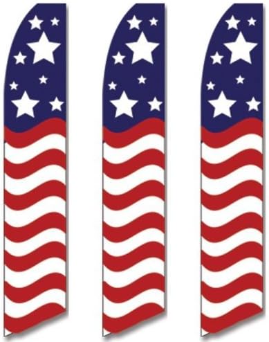 3 (three) Pack Tall Swooper Flags USA America American Stars Stripe Wave