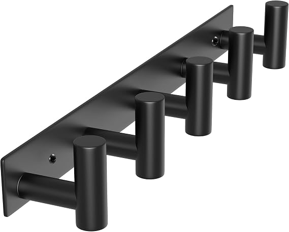 WUIVIUT 37.5cm Black Stainless Steel 5 Hook Coat Rack