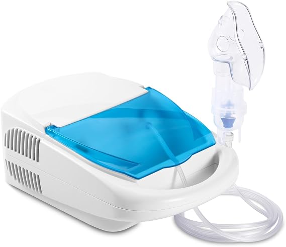 Nebuliser Machine for Adults and Kids Compressor Nebulizer Compact Inhaler with Portable Design and Built-in Storage Box for Home Use (Nebulizer + Saline 40x5ml)