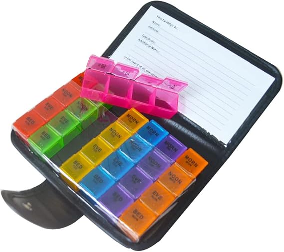 Medication Organizer 28 Compartments Pill Organizer Big Pill Container with PU Memo Remember